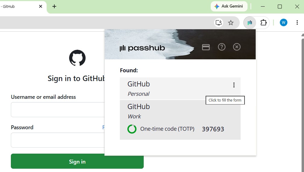 PassHub Extension popup