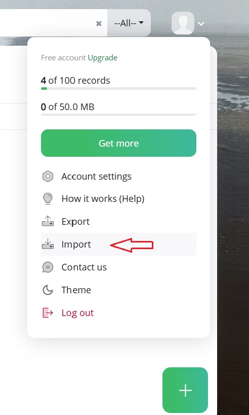 Passhub import menu item